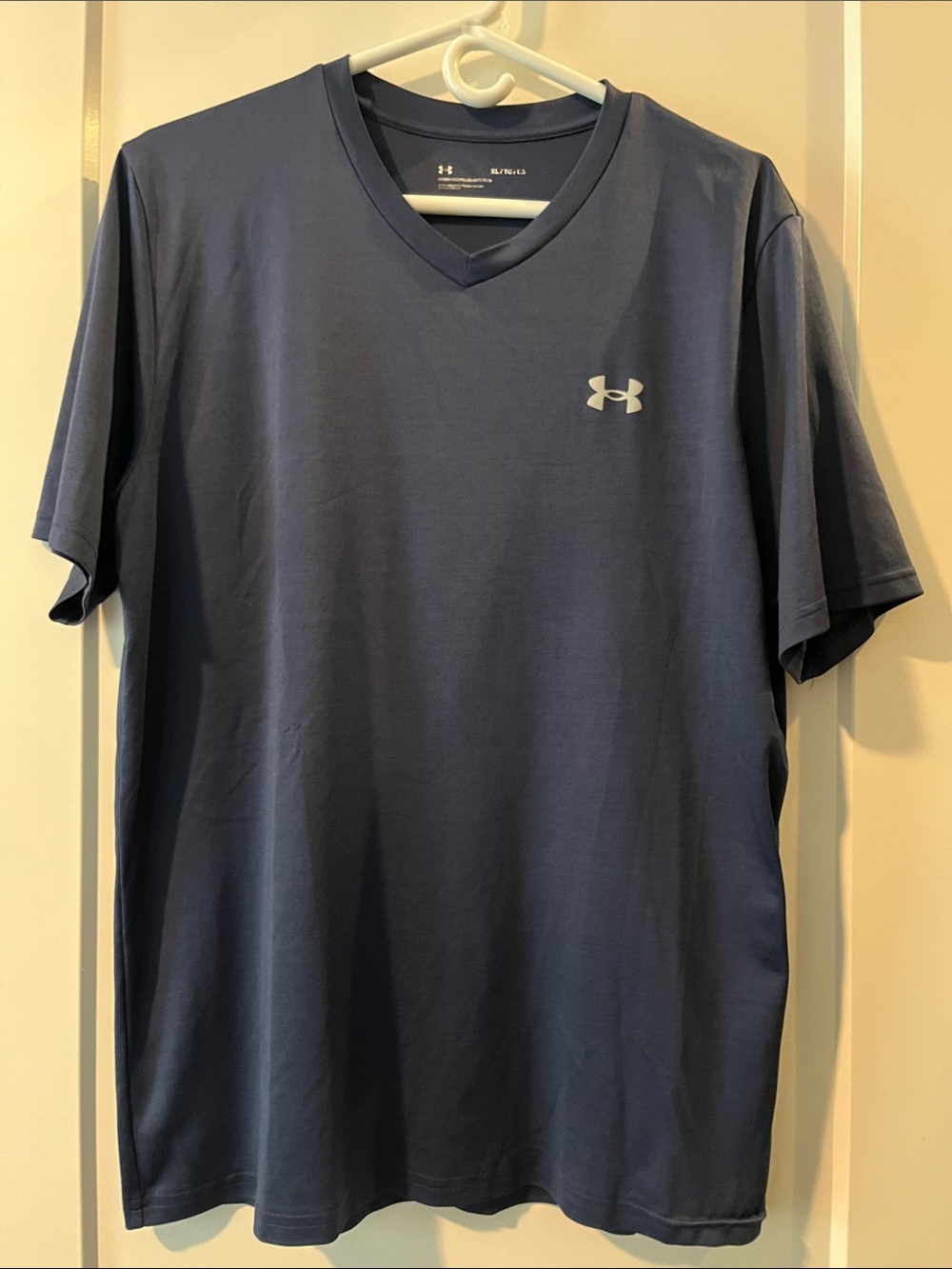 Under Armour Men's Navy V-Neck Athletic Tee with White Logo